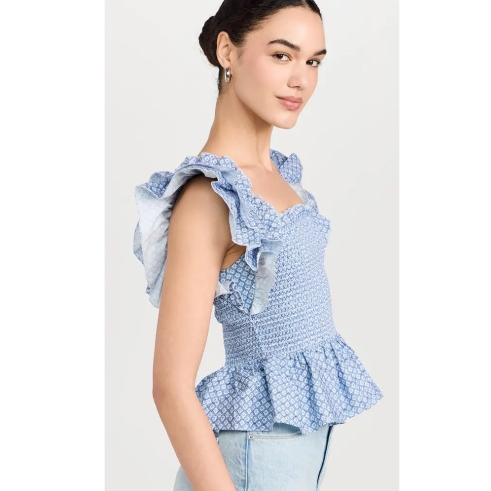 Blue Ruffled Women's Tank Top - Picture 7 of 10